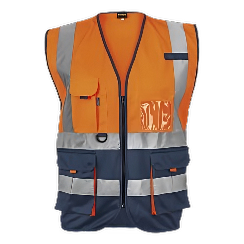 Hi-Viz Reflective Two-Tone Orange/Navy with ID Pouch-reflective safety vest